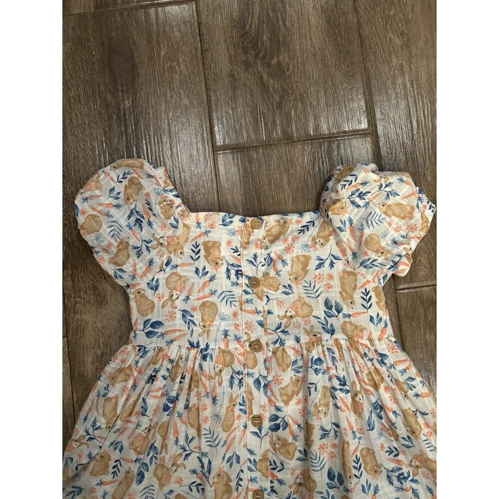 Girls Easter Bunny Dress Size 7 Cynthia Rowley Puff Sleeves Peach & White EUC